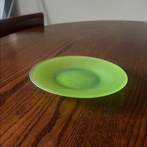 Luminous Frosted Green Glass Plate, Vintage & Collectible, 6” round